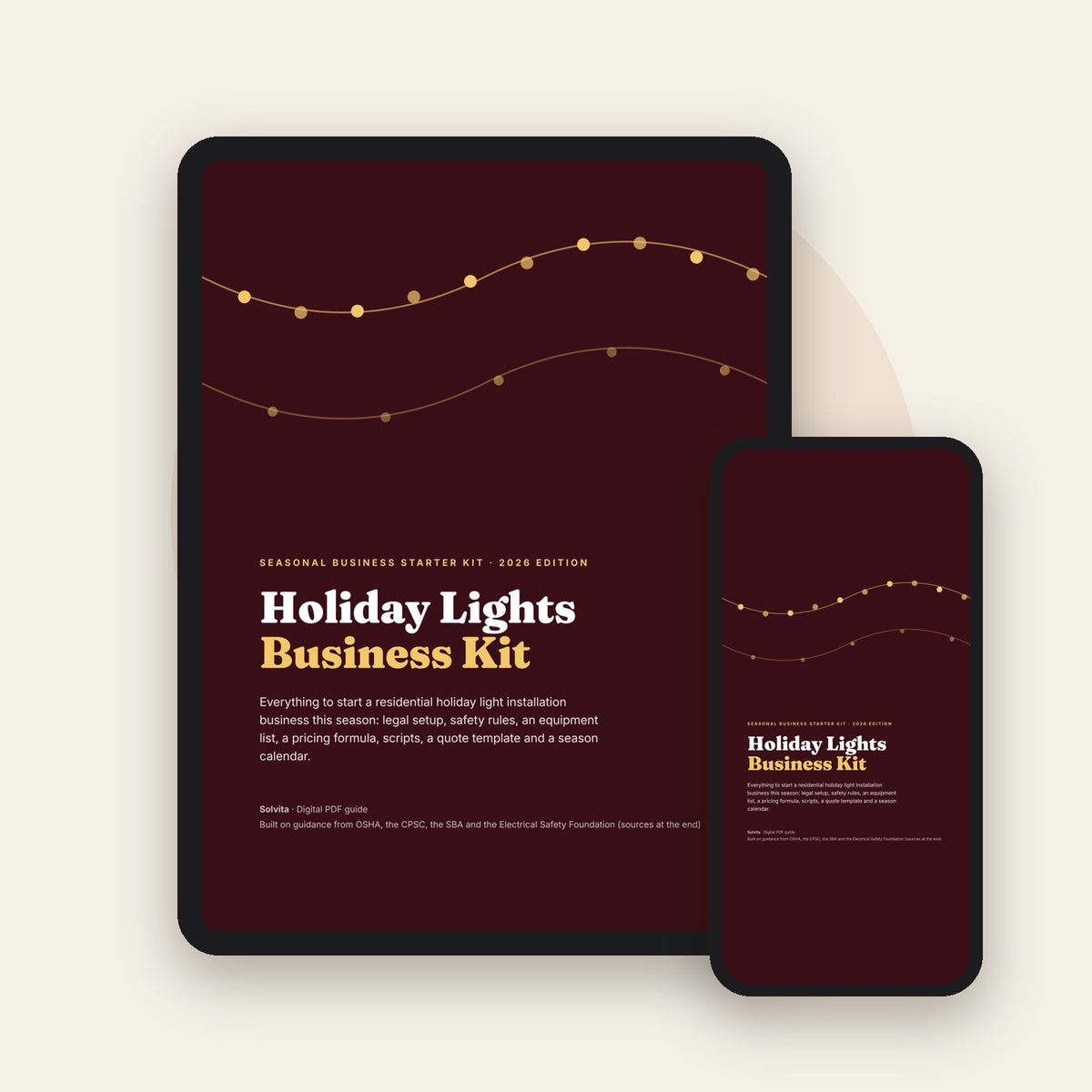 Holiday Lights Business Kit on tablet and phone