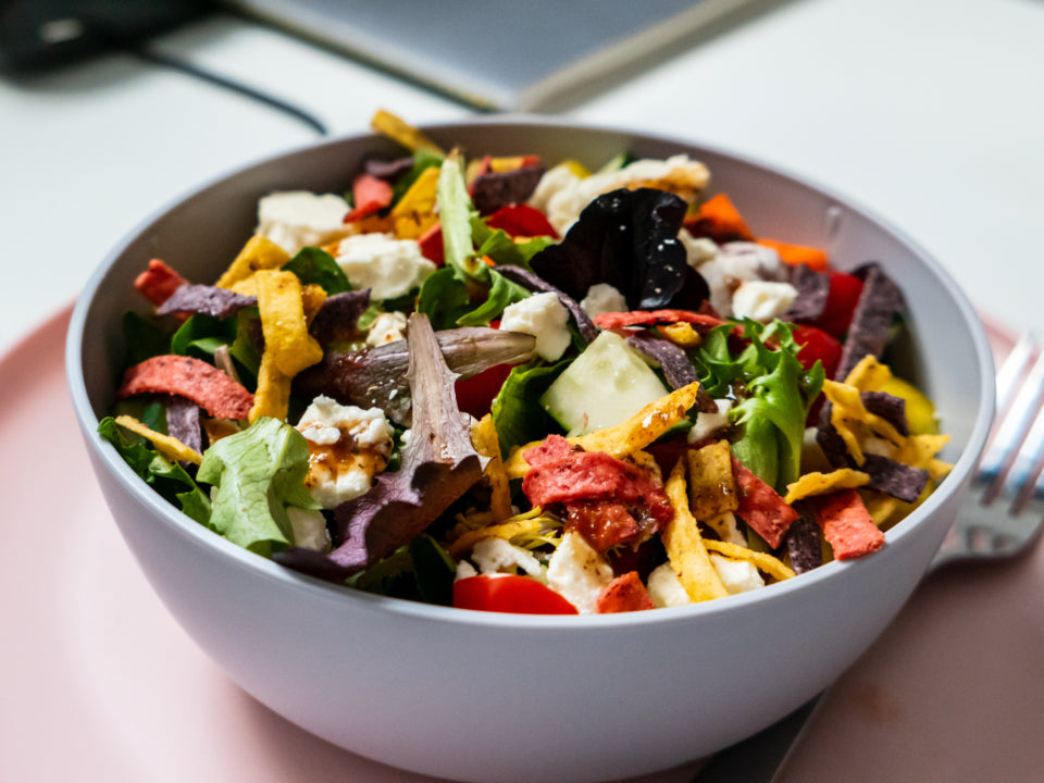 Colorful protein salad bowl