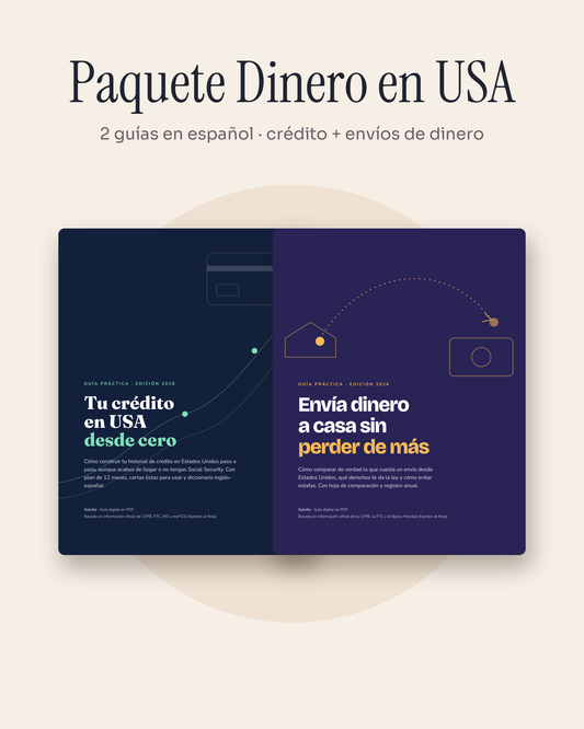 Paquete Dinero en USA con las portadas de Tu Crédito en USA Desde Cero y Envía Dinero a Casa