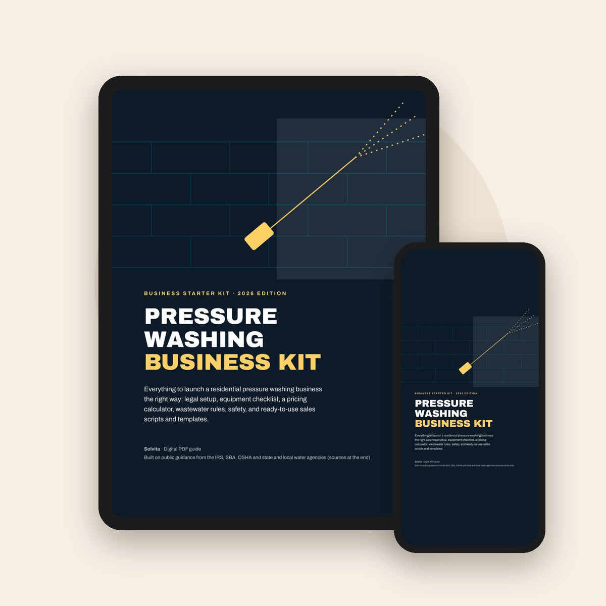 Pressure Washing Business Kit PDF on tablet and phone